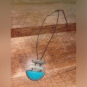 Vintage VCLM Hammered Pewter Turquoise Color Style Boho Necklace 23”